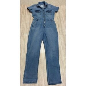 Celebrity Pink Denim Jumpsuit Medium Wash Short Sleeve Button Front Womens S